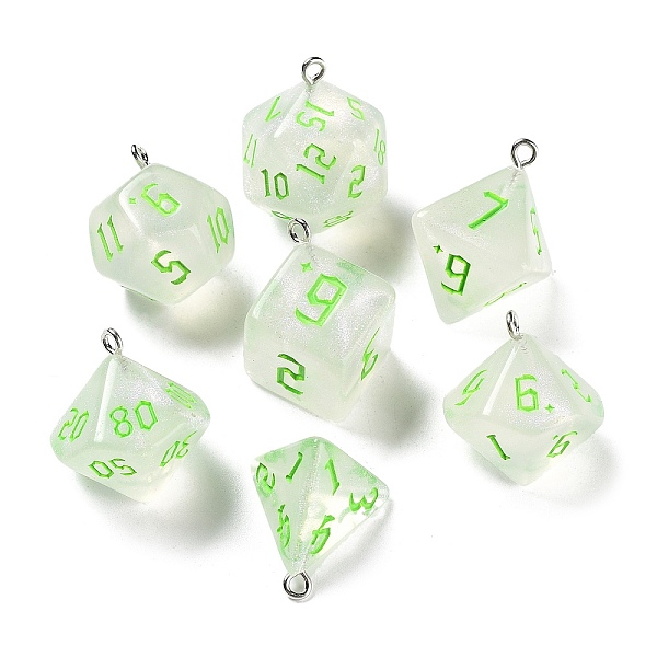 

PandaHall 7Pcs 7 Styles Transparent Resin Polyhedral Dice Pendants Set, Multi-Sided Dice Charms with Platinum Plated Iron Loops, Mixed..., White