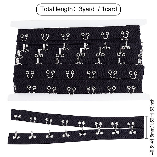 

PandaHall FINGERINSPIRE 2.8M 4cm Hook and Eye Cotton Tape Trim 3cm Spacing Black Trim with Hook Ribbon Edging Cordage Clothing Sewing for...
