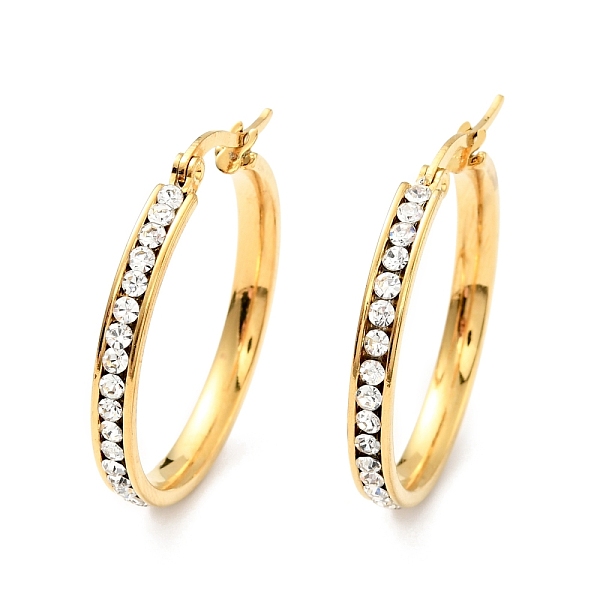 

PandaHall Crystal Rhinestone Hoop Earrings, Vacuum Plating 202 Stainless Steel Earrings with 304 Stainless Steel Pins for Women, Golden..., Clear