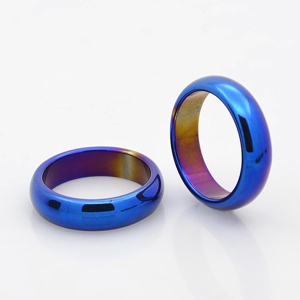 

PandaHall Electroplate Non-Magnetic Synthetic Hematite Wide Band Rings, Blue Plated, 19mm Non-magnetic Hematite