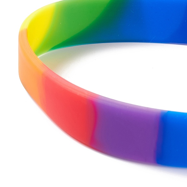 

PandaHall Rainbow Pride Bracelet, Flat Plain Silicone Cord Bracelet for Men Women, Colorful, Inner Diameter: 2-3/8 inch(5.9cm) Silicone