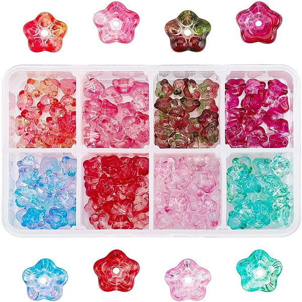 

PandaHall Electroplate Glass Beads, Trumpet Flower, Mixed Color, 8.5x8x5.5mm, Hole: 1mm, 8 colors, 20pcs/color, 160pcs/box Glass Flower..., Multicolor