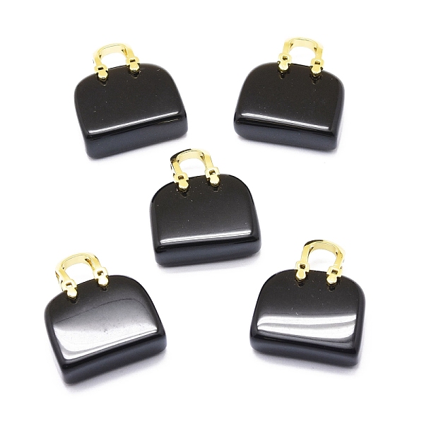 

PandaHall Natural Obsidian Brass Pendants, Golden, Bag, 27~29x24~26x9~13mm, Hole: 6mm Obsidian Bag