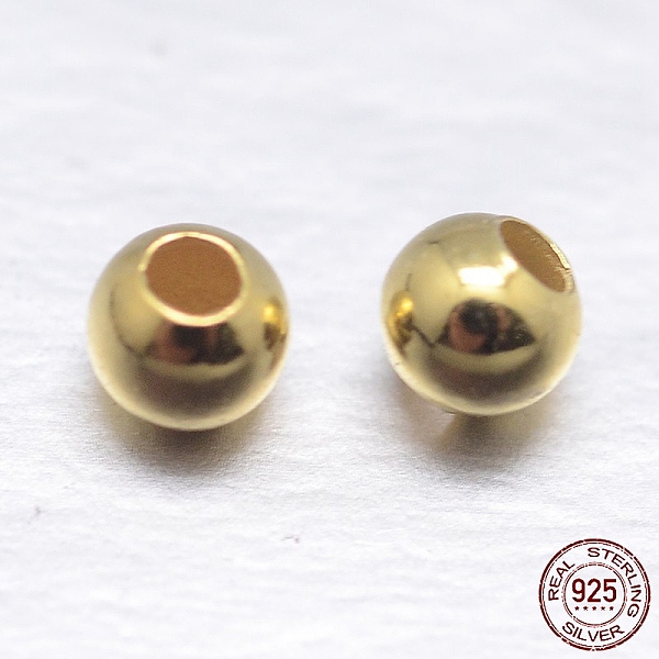 

PandaHall Round 925 Sterling Silver Spacer Beads, Real 18K Gold Plated, 2mm, Hole: 0.7~1mm, about 820pcs/20g Sterling Silver Round