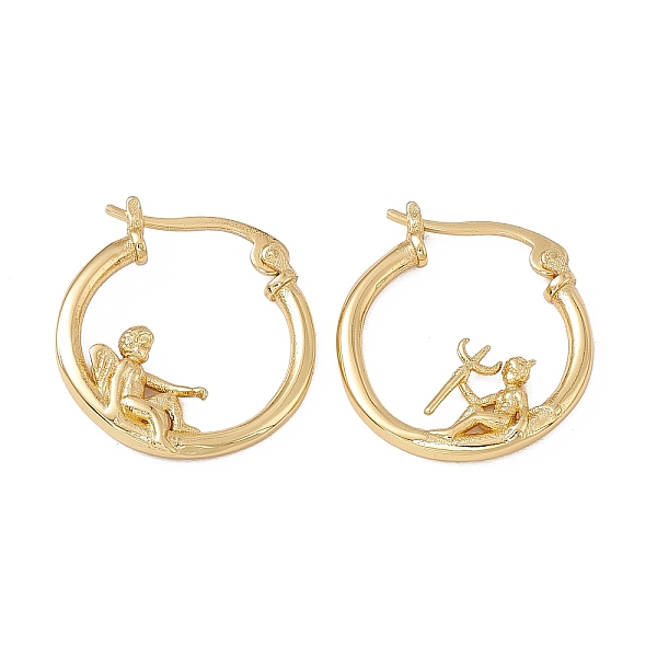 

PandaHall Angel & Devil Asymmetrical Earrings, Brass Hoop Earrings for Women, Golden, 20x18.5x2.5mm, Pin: 0.7~1x0.6mm Brass Angel & Fairy