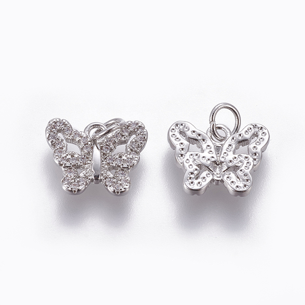 

PandaHall Brass Micro Pave Cubic Zirconia Charms, Butterfly, Clear, Platinum, 10x12.5x2mm, Hole: 3mm Brass+Cubic Zirconia Butterfly Clear