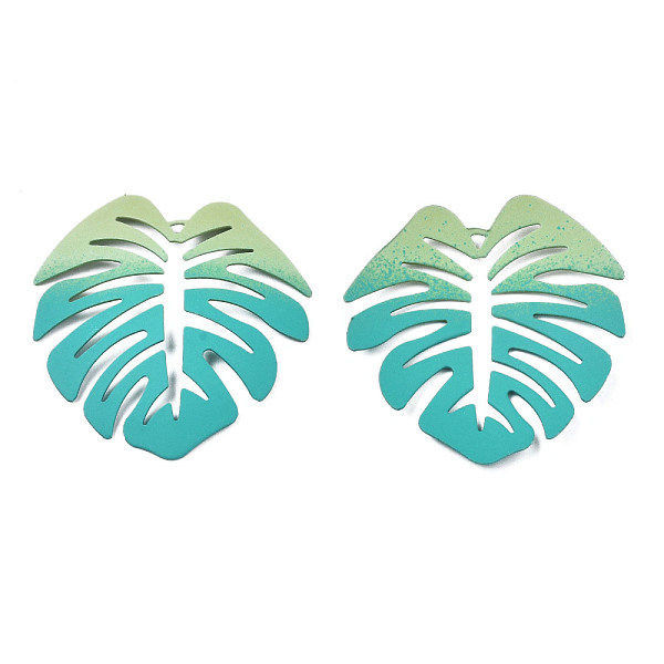 

PandaHall Spray Painted Iron Pendants, Tropical Leaf, Dark Cyan, 46x44x4.5mm, Hole: 1.6mm Iron Leaf