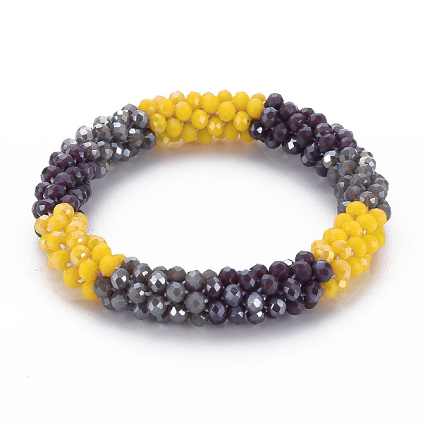 

PandaHall Crochet Glass Beads Braided Stretch Bracelet, Women's Nepel Handmade Jewelry, Gray, Inner Diameter: 1-5/8 inch(4.2cm) Glass