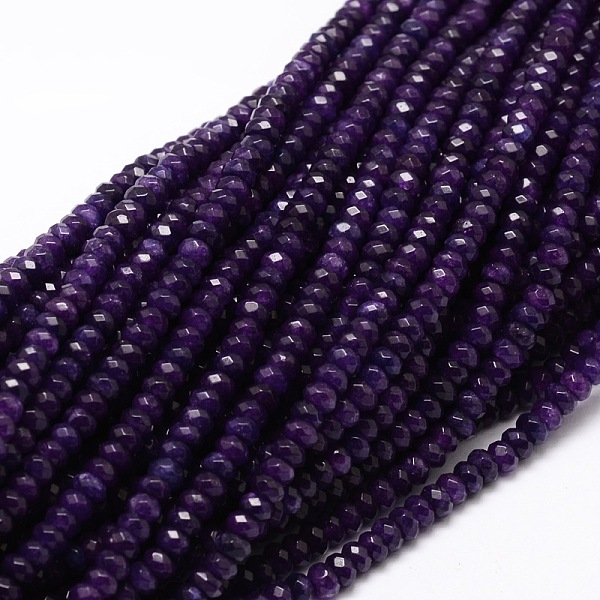 

PandaHall Dyed Natural Malaysia Jade Rondelle Beads Strands, Faceted, Indigo, 4x2~3mm, Hole: 1mm, about 115pcs/strand, 14 inch Malaysia Jade..., Purple