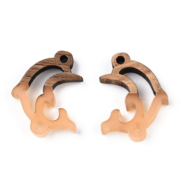 

PandaHall Opaque Resin & Walnut Wood Connector Charms, Dolphin Links, PeachPuff, 14x18.5x3mm, Hole: 1.5mm Resin+Wood Dolphin Brown
