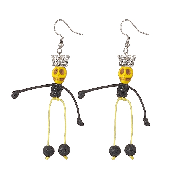 

PandaHall Synthetic Turquoise & Natural Lava Rock Braided Skeleton Dangle Earrings, 316 Surgical Stainless Steel Long Drop Earrings for..., Yellow