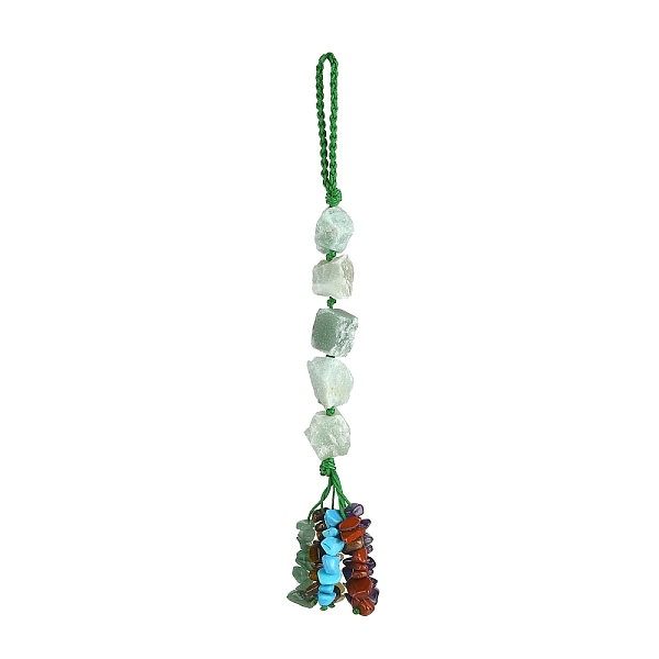 

PandaHall Nuggets Natural Green Aventurine Pendant Decorations, Braided Nylon Thread and Gemstone Chip Tassel Hanging Ornaments, 185~190mm...