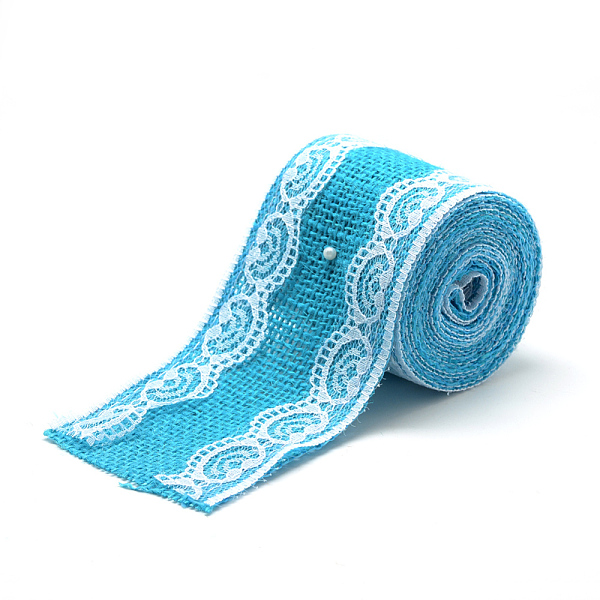 

PandaHall Burlap Ribbon, Hessian Ribbon, Jute Ribbon, with Lace, for Jewelry Making, Heart Pattern, Deep Sky Blue, 2-3/8 inch(60mm), about...