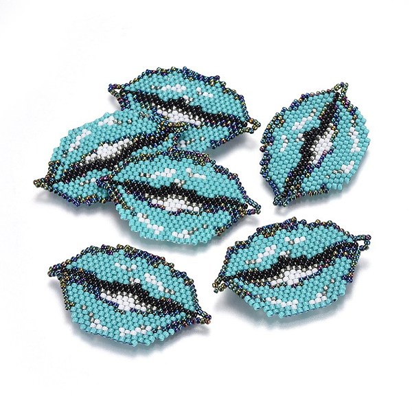 

PandaHall MIYUKI & TOHO Handmade Japanese Seed Beads Links, Loom Pattern, Lip, Dark Cyan, 26~27x42~43x1.7mm, Hole: 2mm Glass Lip Cyan