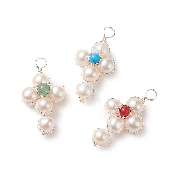 

PandaHall Natural & Synthetic Mixed Gemstone Copper Wire Wrapped Pendants, Religion Cross Charms, with Cultured Freshwater Pearl Beads...