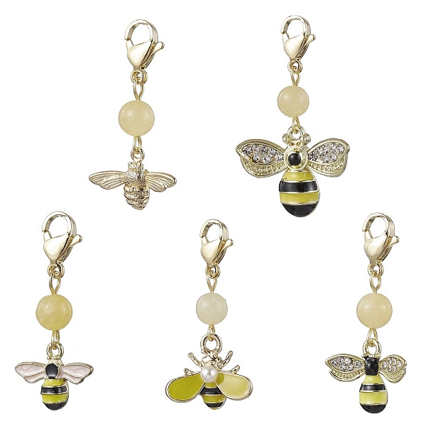 

PandaHall 5Pcs Bee Alloy Enamel Pendant Decorations, Natural Topaz Jade Beads and Lobster Claw Clasps Charm, Light Khaki, 33~40mm, Bees...