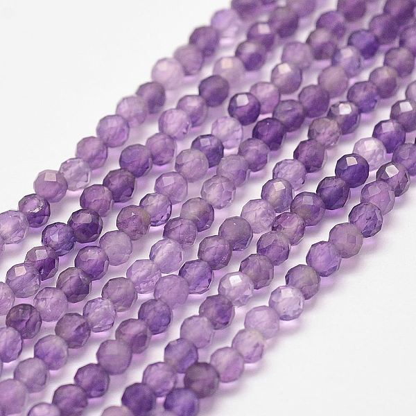 

PandaHall Natural Amethyst Bead Strands, Faceted, Round, 3mm, Hole: 1mm, about 130pcs/strand, 15 inch Amethyst Round