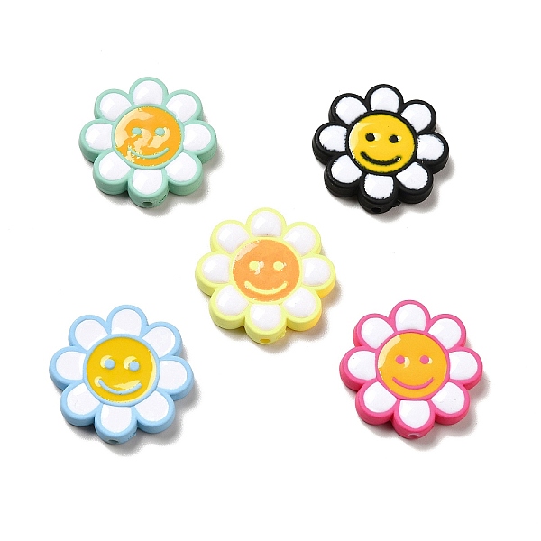 

PandaHall Opaque Acrylic Beads, with Enamel, Flower with Smiling Face, Mixed Color, 24.5~25x4mm, Hole: 1.5mm Acrylic Flower Multicolor