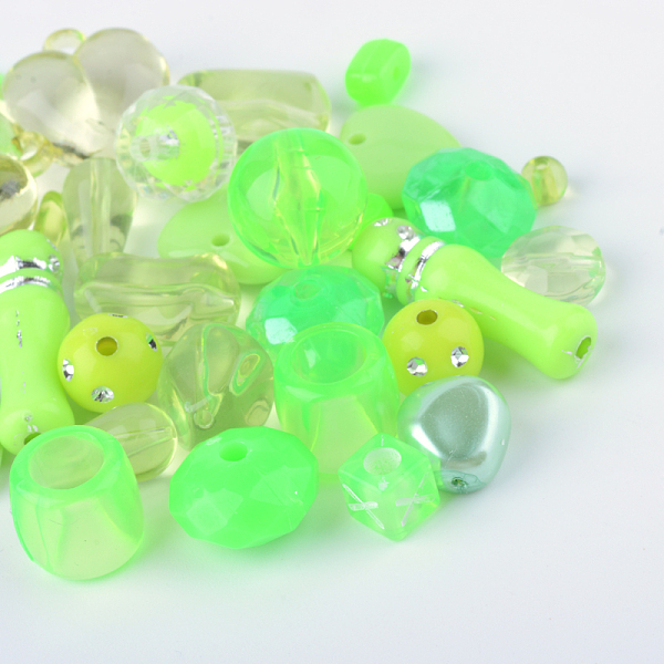 

PandaHall Acrylic Beads, Mixed Shapes, Lawn Green, 5.5~28x6~20x3~11mm, Hole: 1~5mm Acrylic Mixed Shapes Green