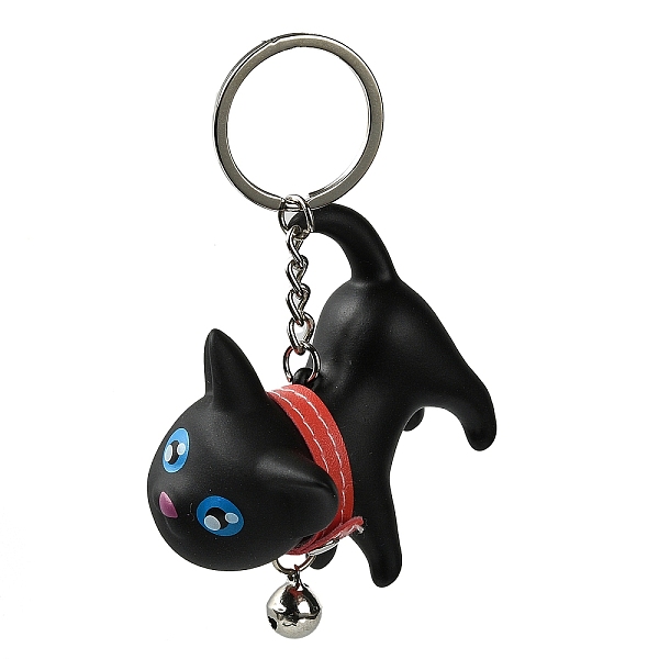 

PandaHall Resin Keychains, with PU Leather Decor and Alloy Split Rings, Cat Shape, Black, 9cm Resin Cat Shape Black