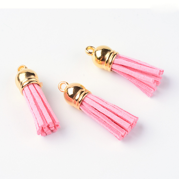 

PandaHall Faux Suede Tassel Pendant Decorations, with CCB Plastic Cord Ends, Pearl Pink, 35~37x10mm, Hole: 2.5~3mm Faux Suede Pink