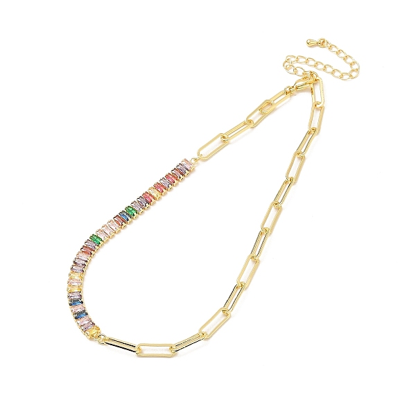 

PandaHall Colorful Cubic Zirconia & Paperclip Chain Necklace for Girl Women Gift, with Rack Plating Brass Chain Extender & Lobster Claw...