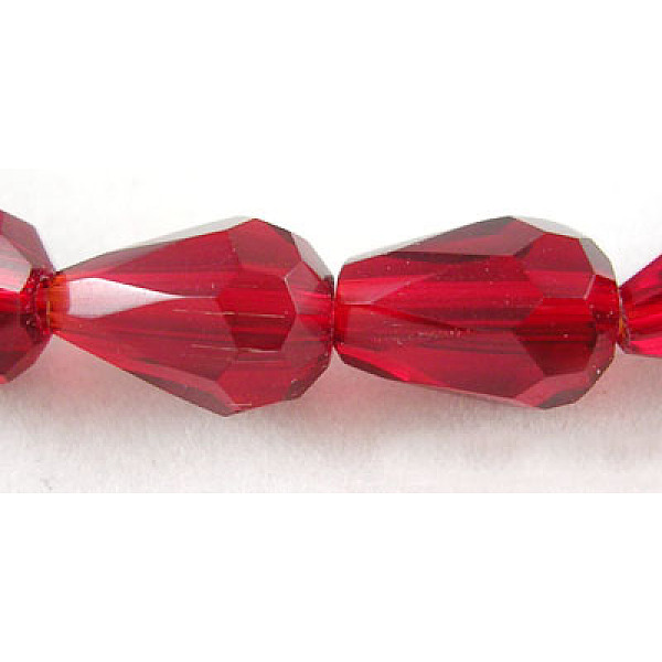

PandaHall Glass Beads Strands, Crystal Suncatcher, Faceted, Drop, Dark Red, 11x7mm, Hole: 1mm, about 56~58pcs/strand, 25 inch Glass Teardrop