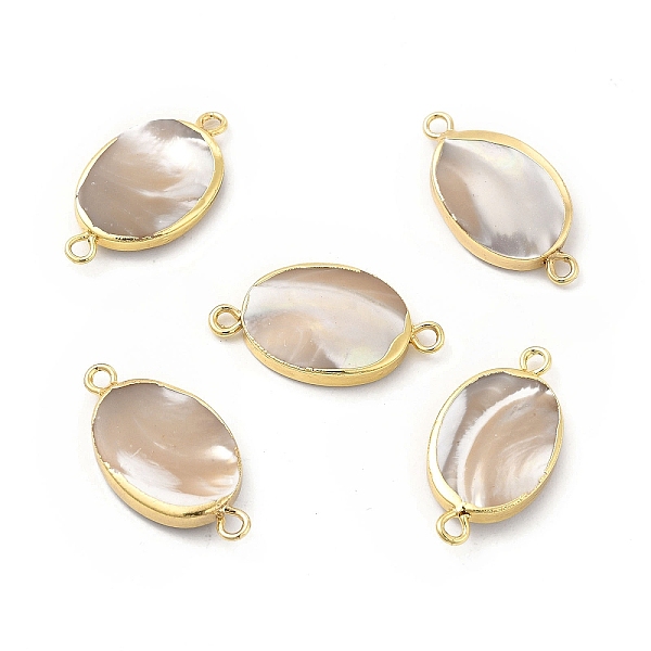 

PandaHall Natural Trochid Shell Connector Charms, with Brass Double Loops, Oval Links, Light Gold, 25~26x13~14x3~4mm, Hole: 1.6~1.8mm Shell...
