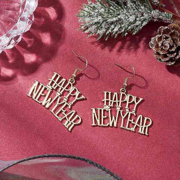 Pendientes Colgantes De Aleación Con La Palabra Feliz Año Nuevo Para Mujer