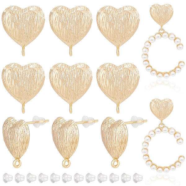 

PandaHall BENECREAT 12Pcs Brass Stud Earring Findings, with Vertical Loops, Heart, with 30Pcs Plastic Ear Nuts, Real 18K Gold Plated...