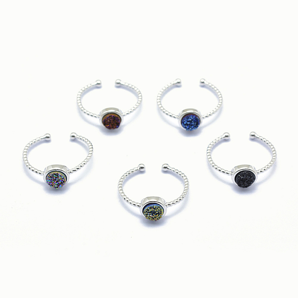 

PandaHall Electroplate Natural Druzy Agate Cuff Finger Rings, with Brass Findings, Platinum, 19mm, 1.5~2.5mm Natural Agate