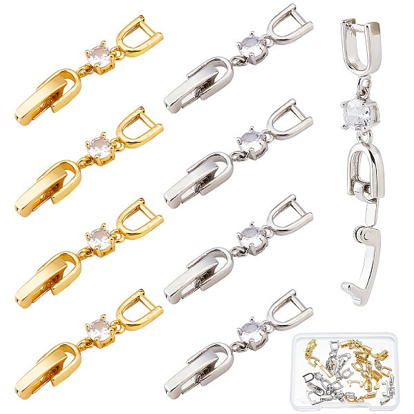 

PandaHall SUNNYCLUE 1 Box 12Pcs Fold Over Necklace Extender Connector Bracelet Rhinestone Extender Clasp Extension Brass Fold Over Clasps..., Clear