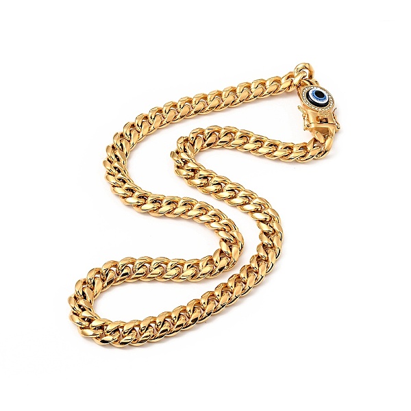 

PandaHall Ion Plating(IP) 304 Stainless Steel Curb Chain Necklace with Crystal Rhinestone, Resin Evil Eye Clasp Lucky Necklace for Men..., Clear