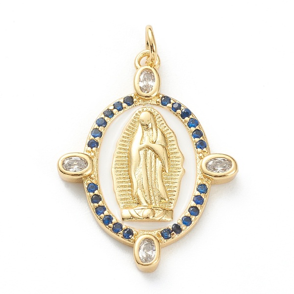 

PandaHall Brass Micro Pave Cubic Zirconia Pendants, with Enamel, Long-Lasting Plated, Real 18K Gold Plated, Oval with Saint, Midnight Blue...