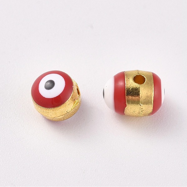 

PandaHall Alloy Enamel European Beads, Large Hole Beads, Evil Eye, Golden, Dark Red, 5.5x5.5~7mm, Hole: 1mm Alloy+Enamel Eye