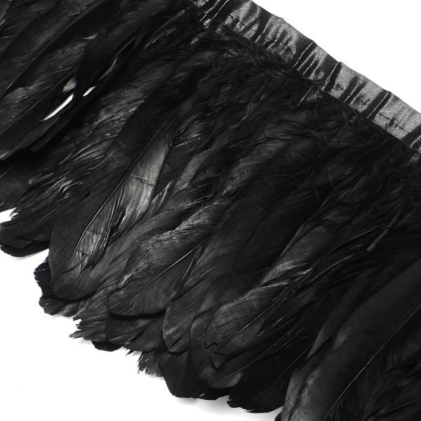 

PandaHall Fashion Goose Feather Cloth Strand Costume Accessories, Black, 100~180x38~62mm, about 2m/bag Feather Feather Black