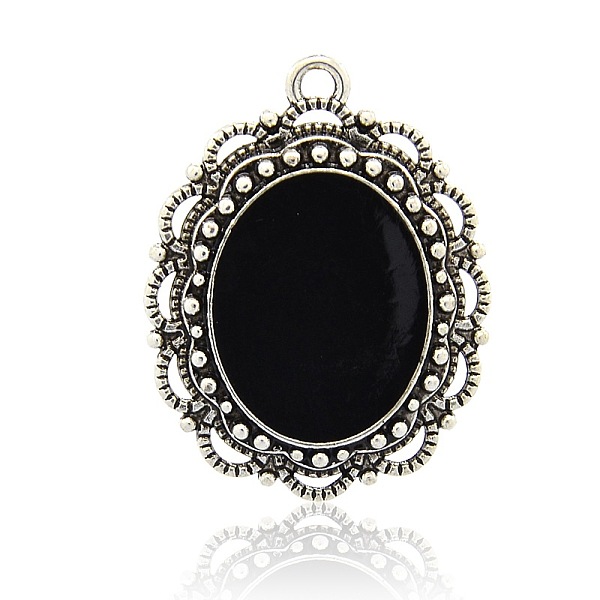 

PandaHall Antique Silver Alloy Enamel Flat Oval Pendants, Black, 31.5x24x3mm, Hole: 2mm Alloy+Enamel Oval Black