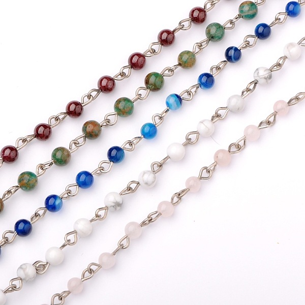 

PandaHall Handmade Gemstone Beads Chains for Necklaces Bracelets Making, with Iron Eye Pin, Unwelded, Platinum, Mixed Stone, 39.3 inch Mixed..., Multicolor