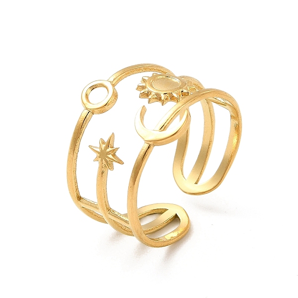 

PandaHall Star & Moon & Sun Ion Plating(IP) 304 Stainless Steel Open Cuff Ring Findings, Ring Setting with Round Tray, Real 18K Gold Plated...