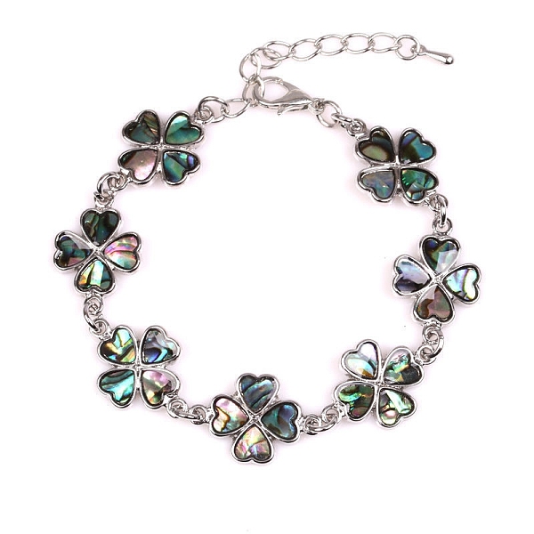 

PandaHall Natural Shell Link Chain Bracelet for Women, Clover, 7-1/2 inch(19cm) Shell Clover
