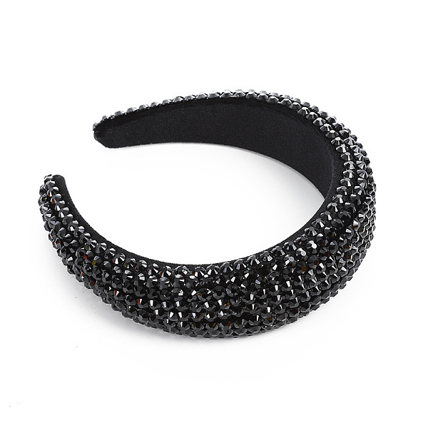

PandaHall Rhinestone Crystal Hair Bands, Wide Plastic Hair Bands, Hair Accessories for Women, Black, 170x155x45mm Rhinestone Black