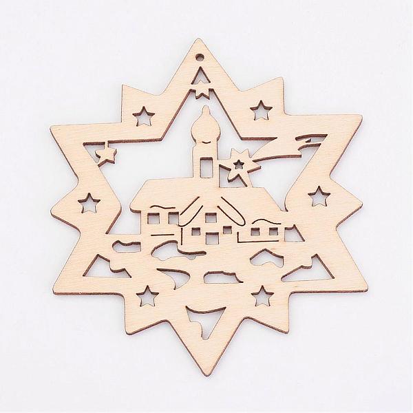 

PandaHall Undyed Wooden Pendants, Star, for Christmas Theme, Antique White, 99x80x3mm, Hole: 2mm Wood Star Orange
