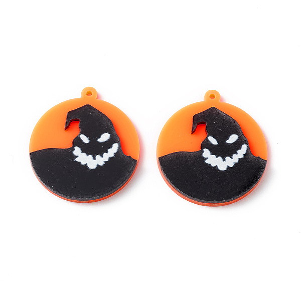 

PandaHall Opaque Acrylic Pendants, Flat Round Charm, Halloween Theme, Ghost Pattern, 35x31.5x4mm, Hole: 1.6mm Acrylic Ghost