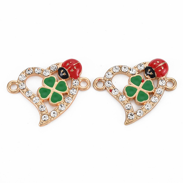 

PandaHall Alloy Links Connectors, with Enamel and Crystal Rhinestone, Light Gold, Heart with Ladybird, Sea Green, 18x23x3mm, Hole: 1.8mm..., Clear