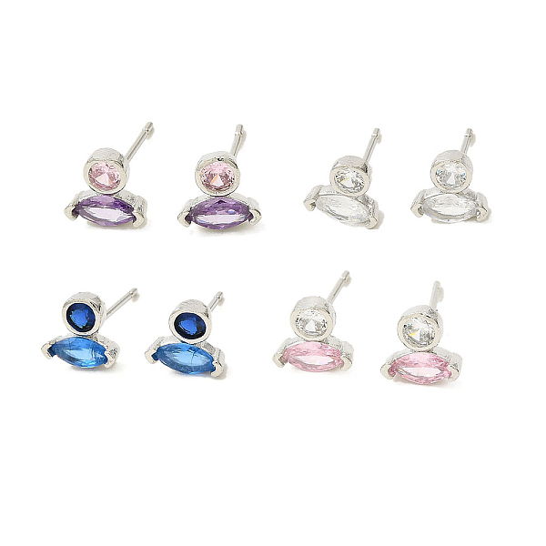 

PandaHall Platinum Brass Horse Eye Stud Earrings, with Cubic Zirconia, Long-Lasting Plated, Lead Free & Cadmium Free, Mixed Color, 7x6.5mm..., Multicolor