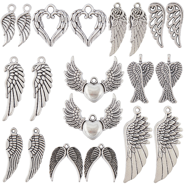 

PandaHall SUNNYCLUE 60Pcs 10 Styles Tibetan Style Alloy Pendants, Heart Wing & Wing Charm, Antique Silver, 20~34x9~36.5x1.5~5mm, Hole...