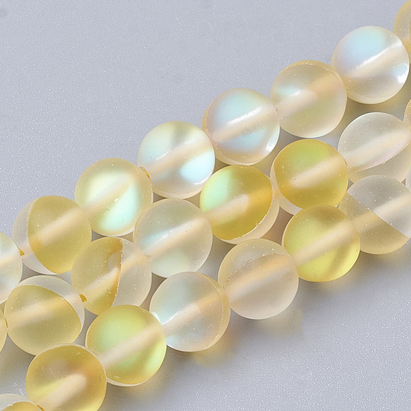 

PandaHall Synthetic Moonstone Beads Strands, Holographic Beads, Dyed, Frosted, Round, Gold, 8mm, Hole: 0.7mm, 47~48pcs/strand, 15 inch...