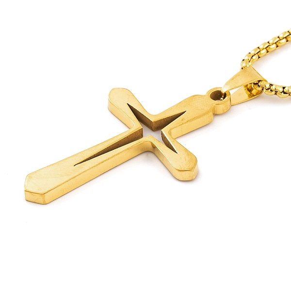 

PandaHall Cross 201 Stainless Steel Pendant Necklaces, Box Chains, Real 18K Gold Plated, 23.19 inch(58.9cm) 201 Stainless Steel Cross