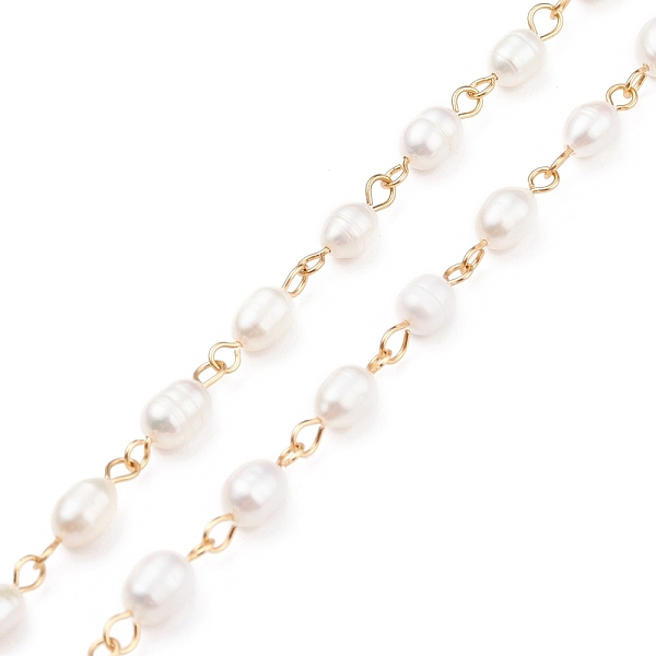 

PandaHall Handmade Natural Freshwater Pearl Beaded Chains, with 304 Stainless Steel Findings, Unwelded, Golden, 6~8x5~6mm, about 3.28 Feet...