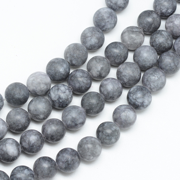 

PandaHall Natural White Jade Bead Strands, Dyed, Frosted, Round, Gray, 8~9mm, Hole: 1mm, about 46~48pcs/strand, 14.9 inch White Jade Round...